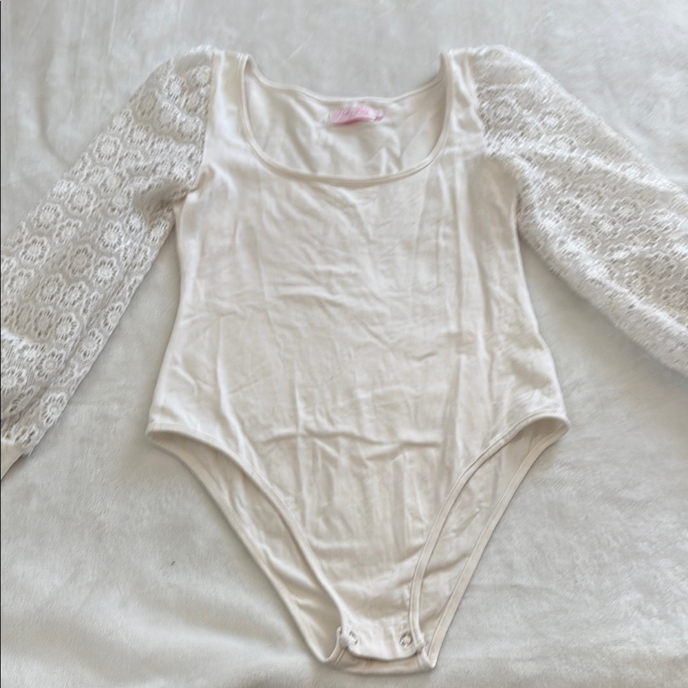 Pink Lily Elegant Cream Lace Sleeve One Piece